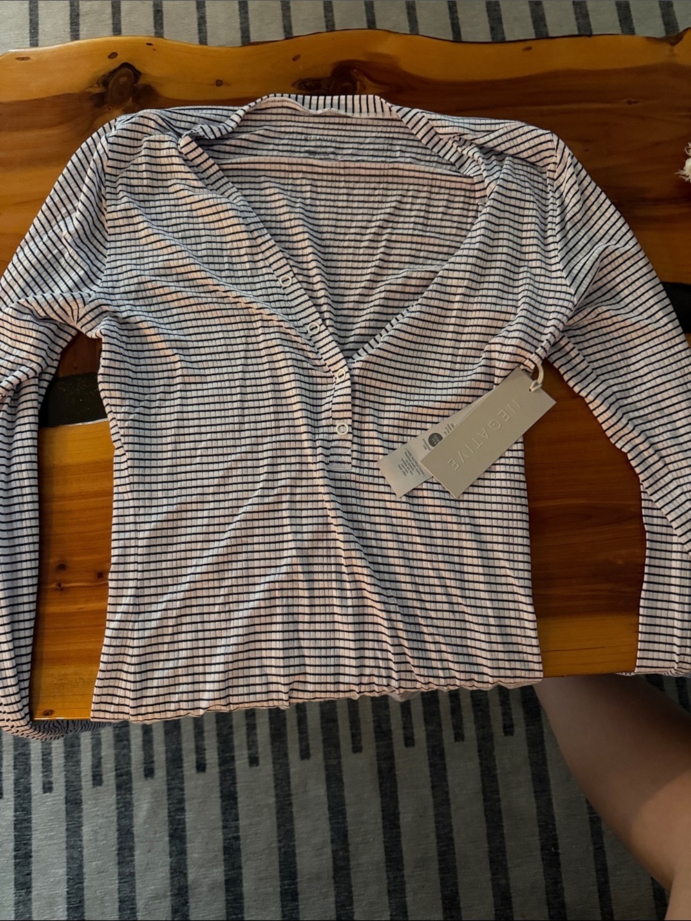 Negative Underwear Navy and White Striped V-Neck Button Pajama top
